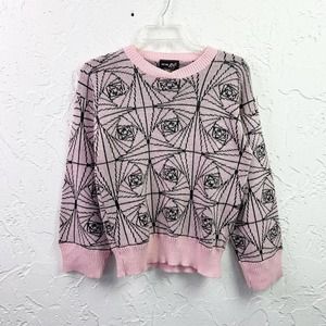 Vintage 80s 90s Light Pink Black Printed Crewneck Sweater